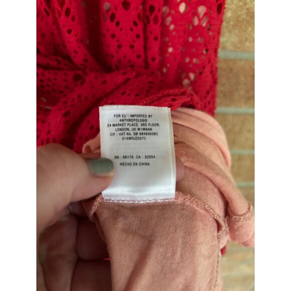 Anthropologie Postmark Dress Sunstream Eyelet Red Boho Prairie Cutout - Picture 8 of 14